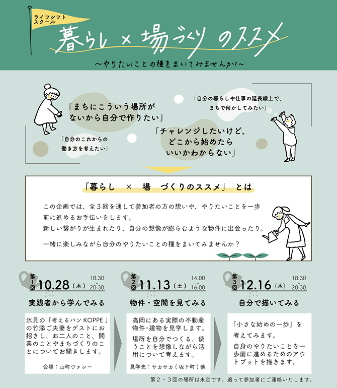 ライフシフトスクール　暮らし×場づくりのススメ～やりたいことの種をまいてみませんか？～